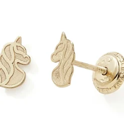 Boucles d'oreilles tête de licorne (or jaune 375°)|Baby bijoux Discount