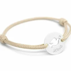 Bracelet cordon enfant Mini jeton colombe (argent 925°)|Petits trésors Online