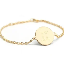 Clearance Petits trésors Bracelet chaîne médaille Gémeaux personnalisable (plaqué or)