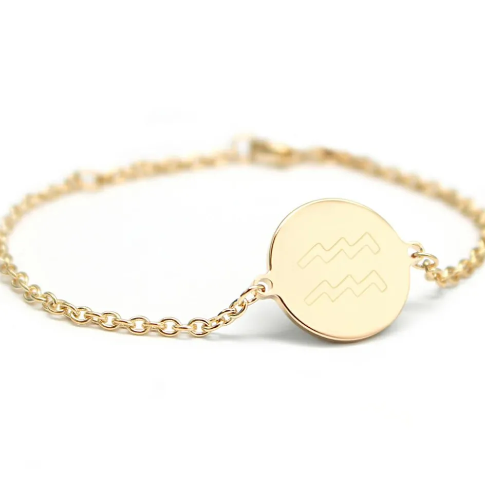 Clearance Petits trésors Bracelet chaîne médaille Verseau personnalisable (plaqué or)