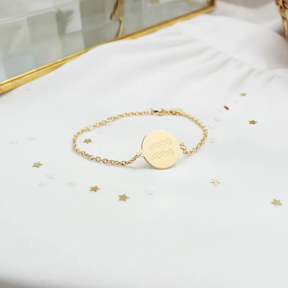 Clearance Petits trésors Bracelet chaîne médaille Verseau personnalisable (plaqué or)