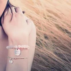 Bracelet chaîne perlée médaille coeur personnalisable (argent 925°)|Petits trésors New