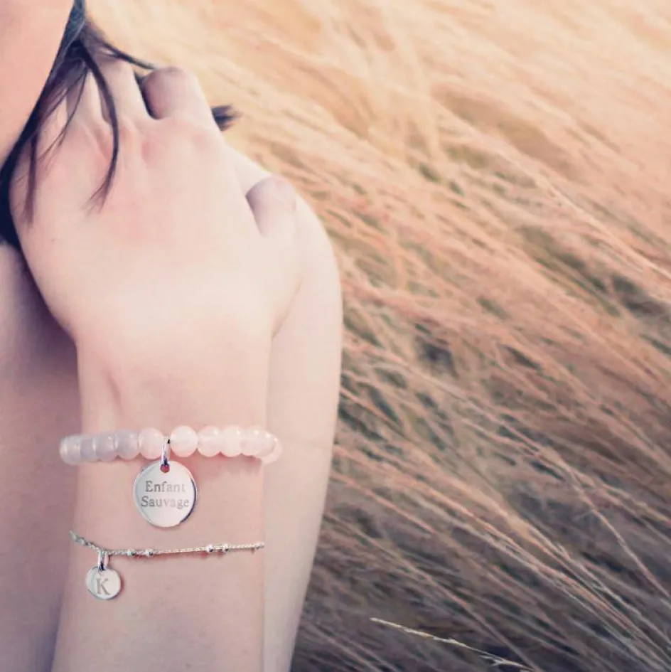 Bracelet chaîne perlée médaille coeur personnalisable (argent 925°)|Petits trésors New