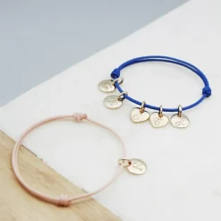 Bracelet cordon 3 charms rond personnalisable (plaqué or)|Petits trésors New