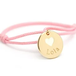 Bracelet cordon Coeur ivoire plaqué or (personnalisable)|Petits trésors