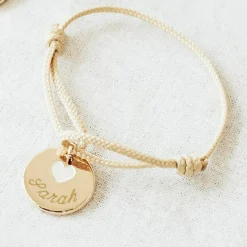 Bracelet cordon Coeur ivoire plaqué or (personnalisable)|Petits trésors