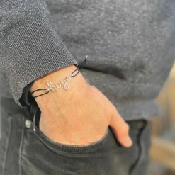 Padam Padam Bracelet cordon coton ciré Prénom argent (personnalisable)