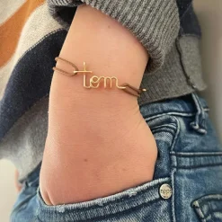 Bracelet cordon coton ciré Prénom goldfilled jaune (personnalisable)|Padam Padam Clearance