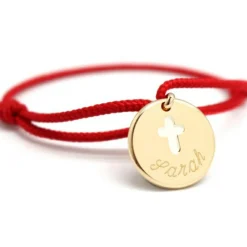 Clearance Petits trésors Bracelet cordon Croix ivoire plaqué or (personnalisable)