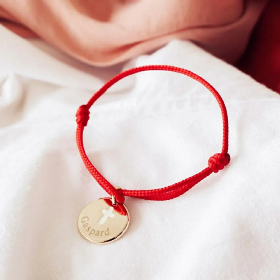 Clearance Petits trésors Bracelet cordon Croix ivoire plaqué or (personnalisable)