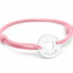 Bracelet cordon enfant Mini jeton coeur (argent 925°)|Petits trésors