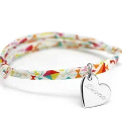 Bracelet cordon liberty Kids coeur personnalisable (argent 925°)|Petits trésors Discount