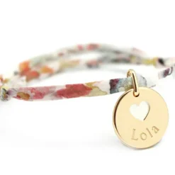 Bracelet cordon liberty médaille Coeur ivoire plaqué or (personnalisable)|Petits trésors Outlet