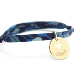 Bracelet cordon liberty médaille Coeur ivoire plaqué or (personnalisable)|Petits trésors Outlet