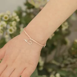 Bracelet cordon paillette Mon petit cœur argent (personnalisable)|Padam Padam Best