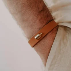 Bracelet en cuir Camel (plaqué or jaune)|Mon Petit Poids Sale