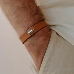 Mon Petit Poids Bracelet en cuir Camel (argent rhodié)