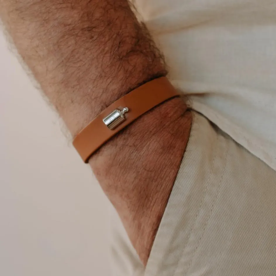 Mon Petit Poids Bracelet en cuir Camel (argent rhodié)
