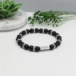 Bracelet homme en perles agate noire (personnalisable)|Petits trésors Clearance