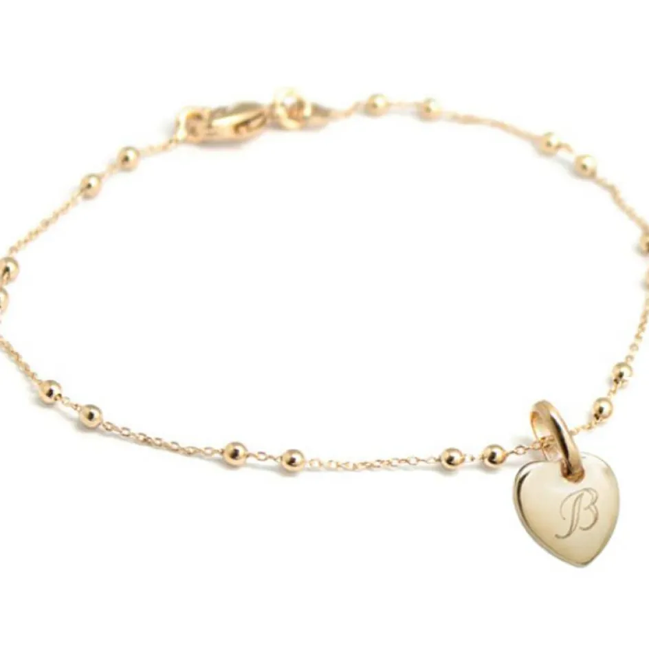 Bracelet médaille coeur chaîne perlée personnalisable (plaqué or)|Petits trésors New