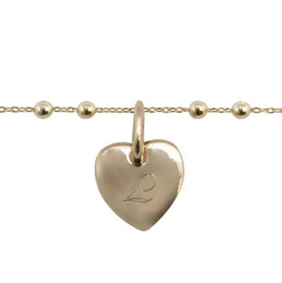 Bracelet médaille coeur chaîne perlée personnalisable (plaqué or)|Petits trésors New