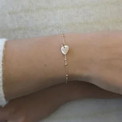 Bracelet médaille coeur chaîne perlée personnalisable (plaqué or)|Petits trésors New