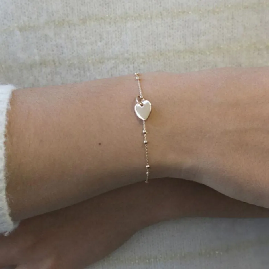 Bracelet médaille coeur chaîne perlée personnalisable (plaqué or)|Petits trésors New