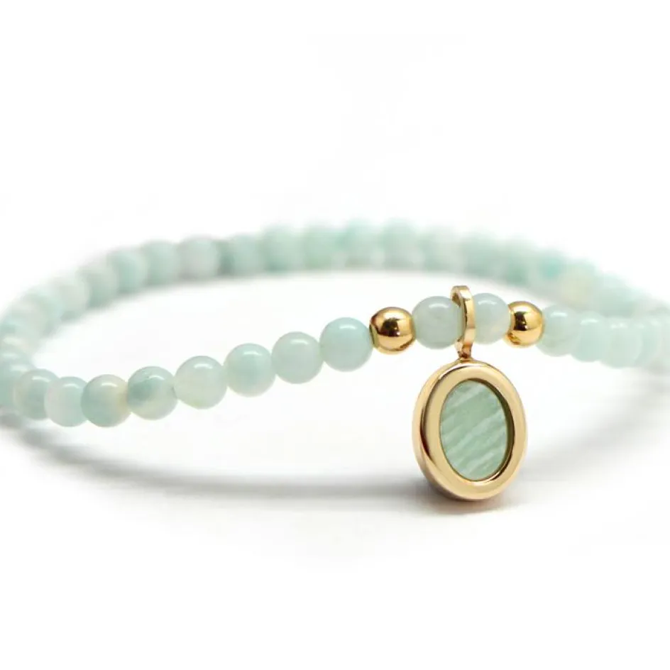Bracelet Petite pierre fine ovale Amazonite plaqué or|Petits trésors Discount