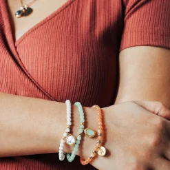 Bracelet Petite pierre fine ovale Amazonite plaqué or|Petits trésors Discount