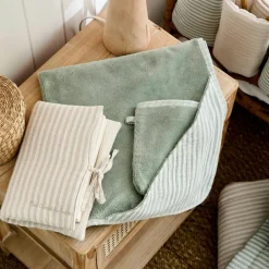 Cape de bain + gant éponge bambou et gaze rayé vert de gris|BB & Co Clearance