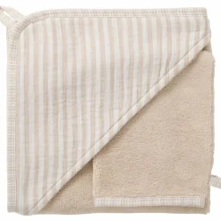 Cape de bain + gant éponge bambou et gaze rayé galet|BB & Co New