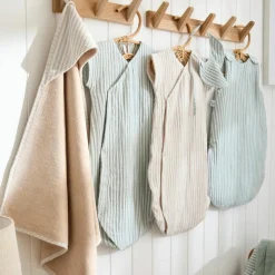 Cape de bain + gant éponge bambou et gaze rayé galet|BB & Co New