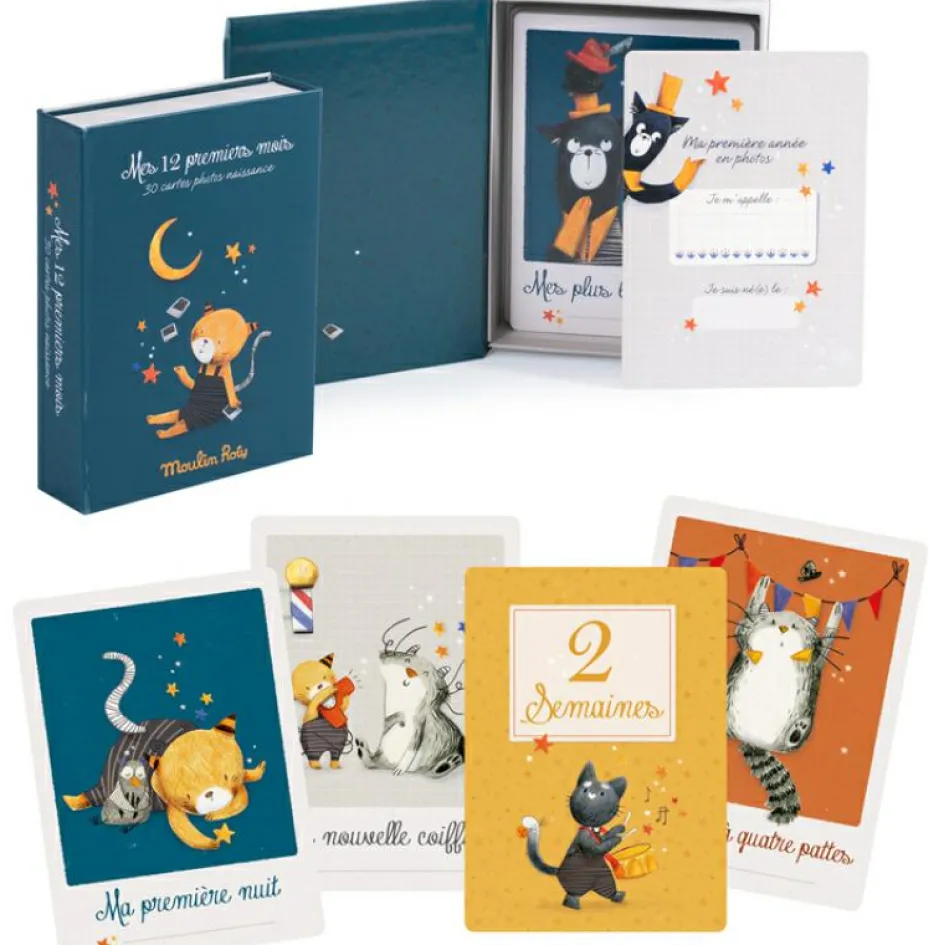Moulin Roty Cartes étapes Mes 12 premiers mois Mes Moustaches (30 cartes)