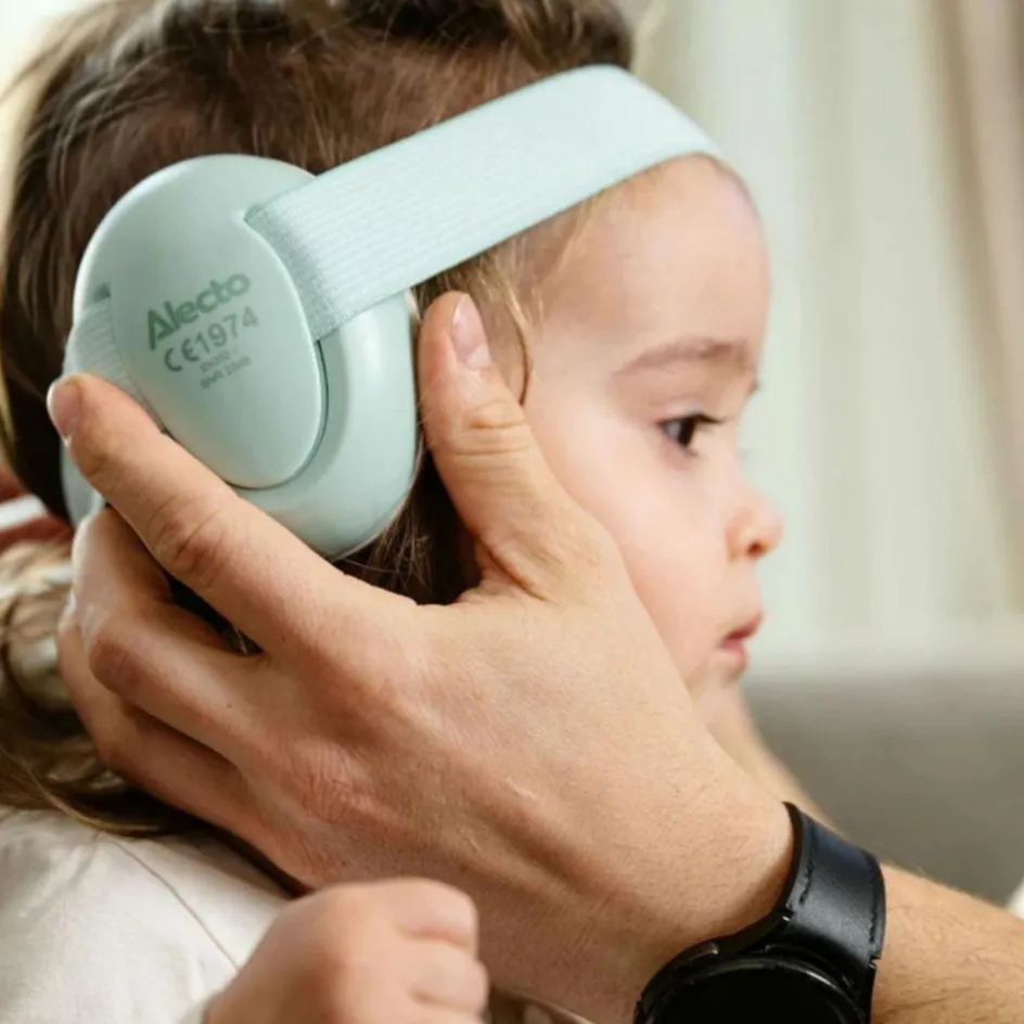 Casque anti-bruit pour bébés Blanc-Vert menthe|Alecto New