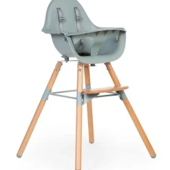 Chaise haute en bois naturel Evolu 2 menthe + arceau|Childhome Best