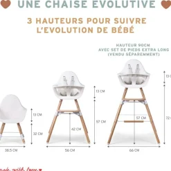 Chaise haute en bois naturel Evolu 2 menthe + arceau|Childhome Best
