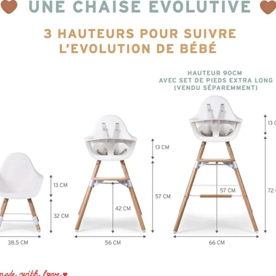 Chaise haute en bois naturel Evolu 2 menthe + arceau|Childhome Best