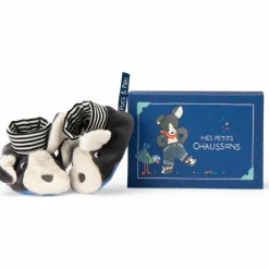 Clearance Moulin Roty Chaussons chien Puce bleu Puce et Pilou (0-6 mois)