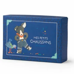 Clearance Moulin Roty Chaussons chien Puce bleu Puce et Pilou (0-6 mois)