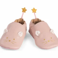 Outlet Moulin Roty Chaussons cuir souris rose La petite école de danse (0-6 mois)