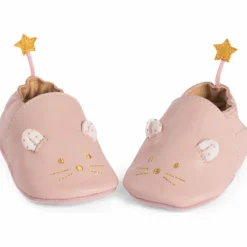 Outlet Moulin Roty Chaussons cuir souris rose La petite école de danse (0-6 mois)