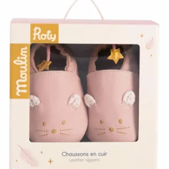 Outlet Moulin Roty Chaussons cuir souris rose La petite école de danse (0-6 mois)