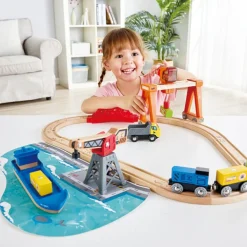 Circuit de train cargo et grue|Hape Discount