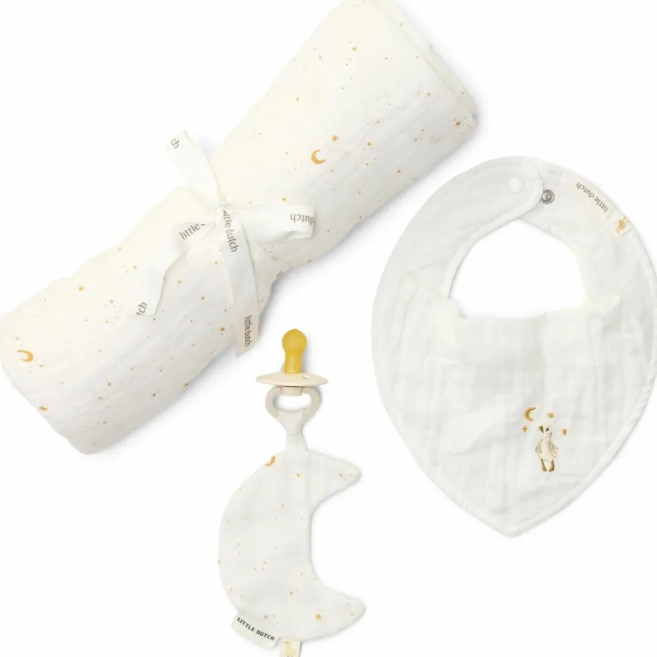 New Little Dutch Coffret cadeau attache-sucette, bavoir bandana et lange XL Moon & Stars