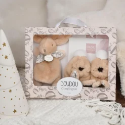 Coffret Chaussons et Doudou Beige Lapin Doudou|Doudou et Compagnie Sale