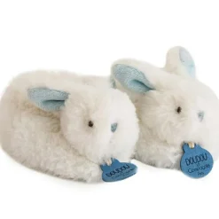 Doudou et Compagnie Coffret chaussons hochet Mon tout petit lapin bleu (0-6 mois)