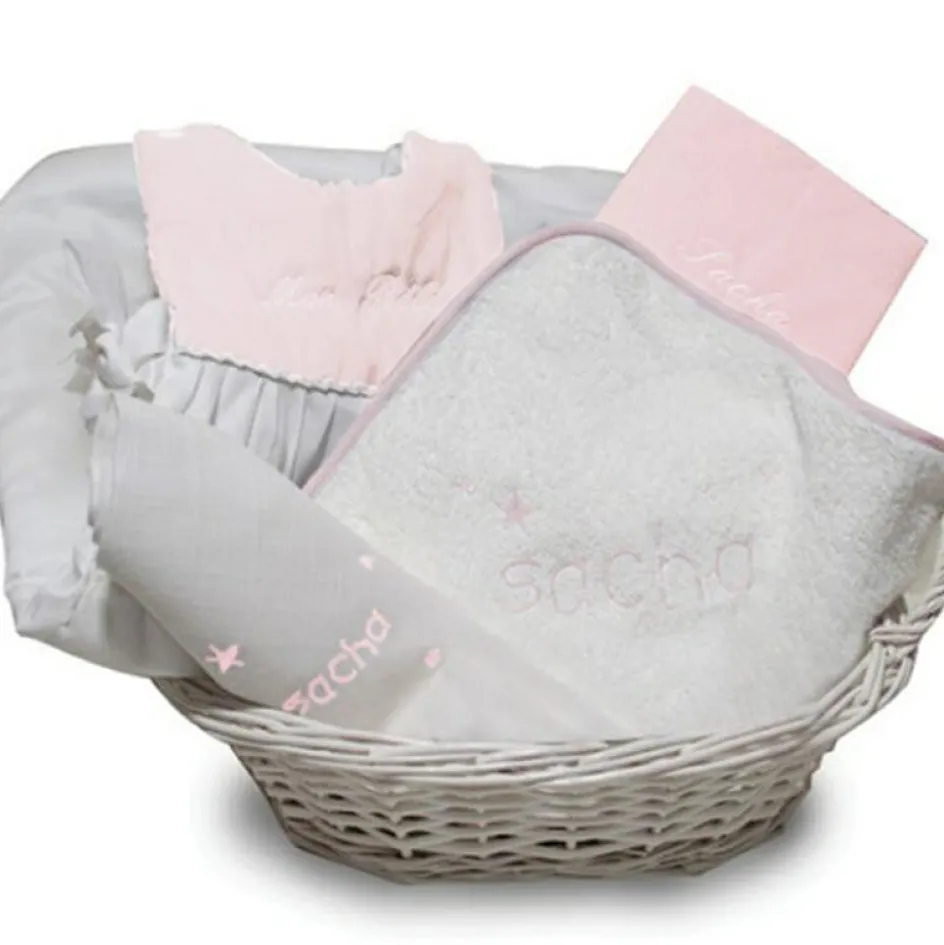 Coffret de naissance corbeille rose (personnalisable)|ANVIE