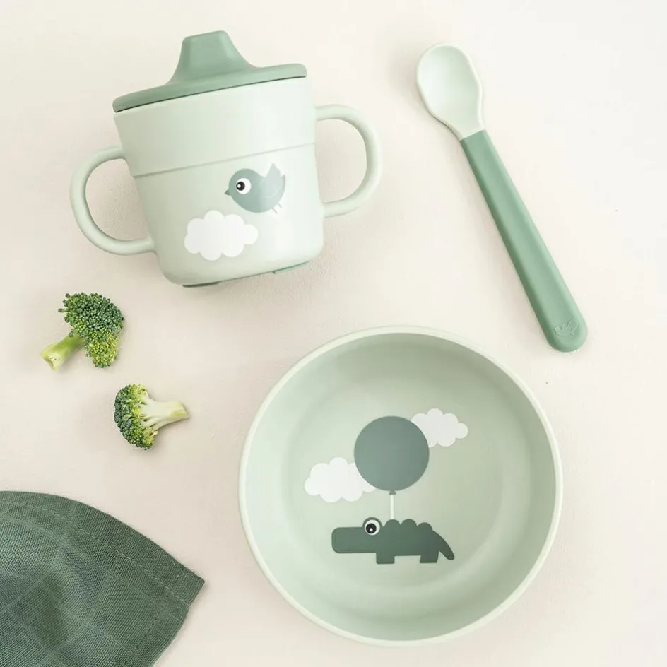 Coffret premier repas Happy clouds Vert (3 pièces)|Done by Deer Clearance