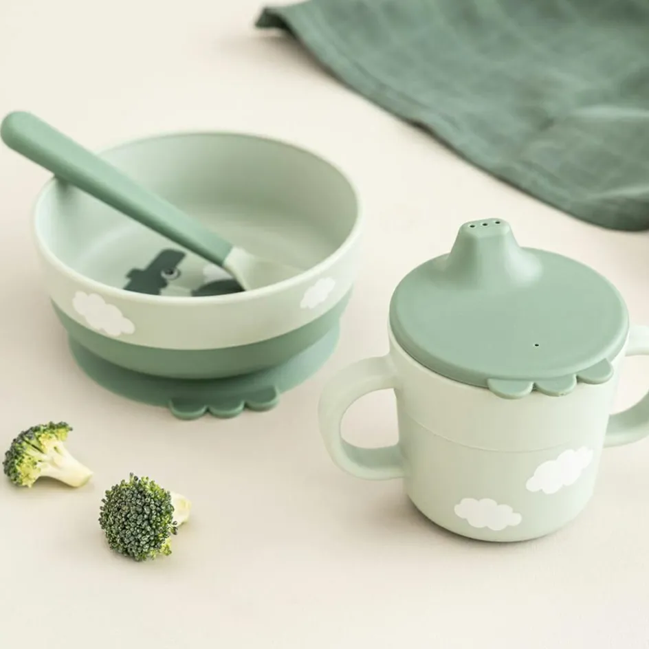 Coffret premier repas Happy clouds Vert (3 pièces)|Done by Deer Clearance