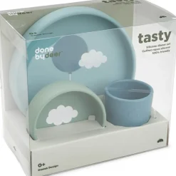 Sale Done by Deer Coffret repas en silicone Happy clouds bleu (3 pièces)